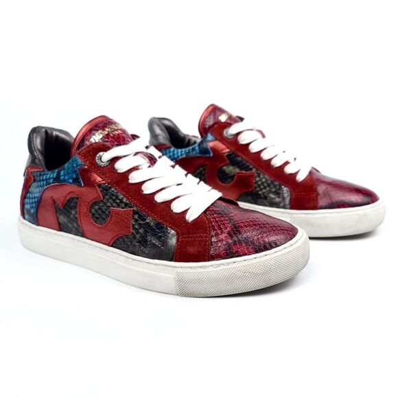 ZADIG & VOLTAIRE ZV1747 Red Snakeskin Multicolor Suede Sneakers Trainer Women 39 - Picture 3 of 10